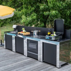 Cuisine D'extérieur ENO Modulo Inox Et Noir Pour Plancha - 4 Modules Avec Cuisinière