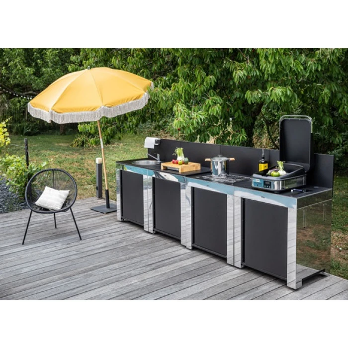 Cuisine D'extérieur ENO Modulo Inox Et Noir Pour Plancha - 4 Modules Avec Table De Cuisson Master 1 Cuisine D'extérieur ENO Modulo Inox Et Noir Pour Plancha - 4 Modules Avec Table De Cuisson Master