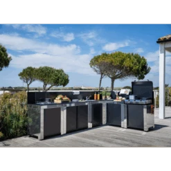Cuisine D'extérieur ENO Modulo Inox Et Noir Pour Plancha - 5 Modules Avec Table De Cuisson Master