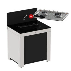 Modulo Table De Cuisson Master 2 Brûleurs - Coloris Inox Et Noir - Pour Cuisine D'extérieur ENO -Grill Passion Promos Boutique modulo gris plaque