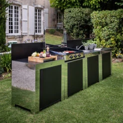 Modulo Plan De Travail - Coloris Inox Et Noir - Pour Cuisine D'extérieur ENO -Grill Passion Promos Boutique modulo inox noir plancha cuisine exterieur eno ambiance 1 min 3