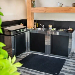 Modulo Evier - Coloris Inox Et Noir - Pour Cuisine D'extérieur ENO -Grill Passion Promos Boutique modulo inox noir plancha cuisine exterieur eno ambiance 3 min 2