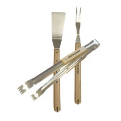 Kit 3 Accessoires Barbecue : Pince + Fourchette + Spatule Inox Et Bois Cook'In Garden